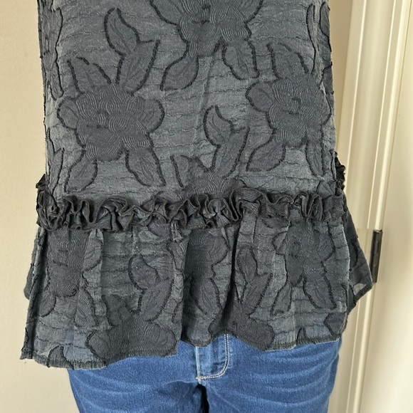 Anthropologie Maeve Savannah Swing Textured Top Blouse Ruffled Black Sz 2 - Picture 4 of 12